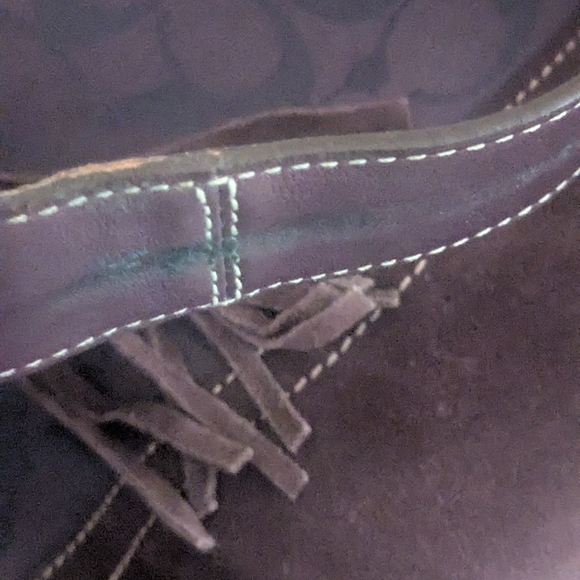 Coach Purple Signature Jacquard Crossbody Hobo Bag Suede Trim Front Zip Pocket - Picture 10 of 11